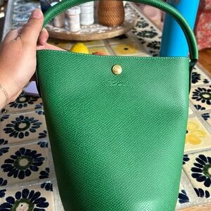 Longchamp green bucket bag